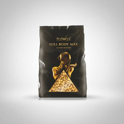 A package of ItalWax full body wax in a black sack with an illustration of a woman on the front.